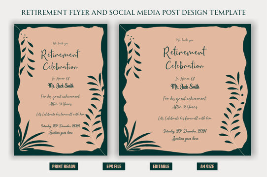 Happy retirement. Retirement Party invitation Flyer. Retirement Party Invitation Layout Happy retirement flyer, social media post design template eps.