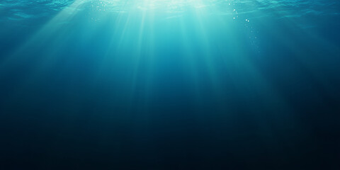 Obraz premium Underwater Ocean Scene With Sunlight Rays Shining Through Turquoise Blue Waters, copy space