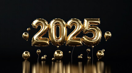 Celebratory 2025 New Year Gold Balloon Decoration