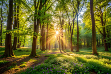 Obraz premium Sunlit Secluded Forest Glade
