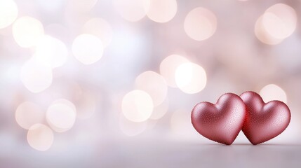 Fototapeta premium Romantic soft background with two pink hearts symbolizing love and affection for Valentine's Day or special occasions