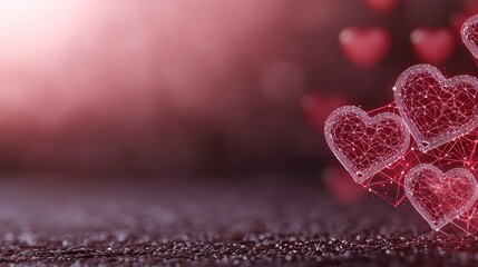 Fototapeta premium Beautiful Red Hearts in a Modern Abstract Design with Sparkling Background and Artistic Light Effects