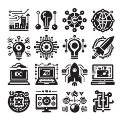 tech company logo set silhouette vector illustration