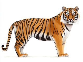 Obraz premium Fierce tiger with bold stripes isolated on white background.