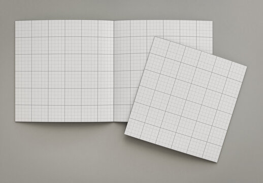 Square Bifold Open Brochure Interior and Cover Mockup