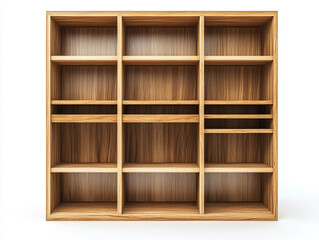 Minimalist bookshelf with adjustable shelves isolated on white background