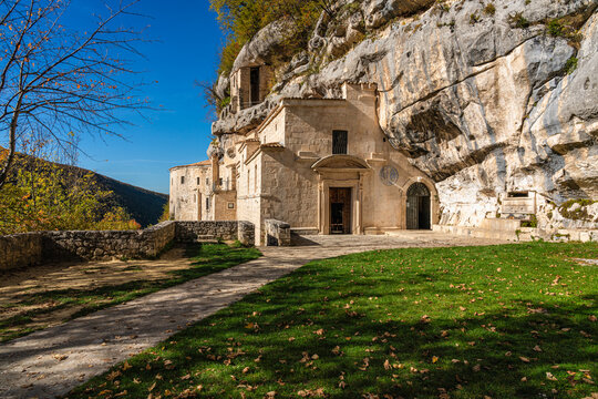 The scenographic Hermitage of Santo Spirito a Majella, near Roccamorice, in Abruzzo, Italy.