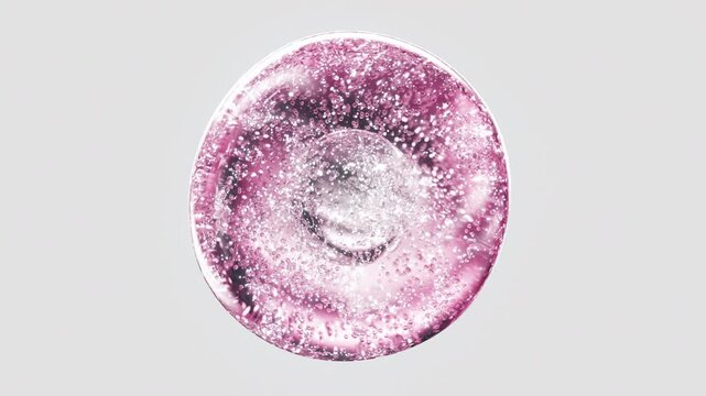 Pink serum with liquid bubbles in a 3D abstract background. Hydrating essence gel with collagen molecules. Moisturizing cream or oil for skincare and beauty.