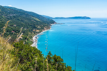 Panoramic view from the beautiful village of Pisciotta, in the Cilento region of Campania. Italy.