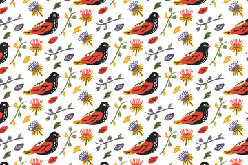 Fototapeta premium Colorful Bird Seamless Pattern