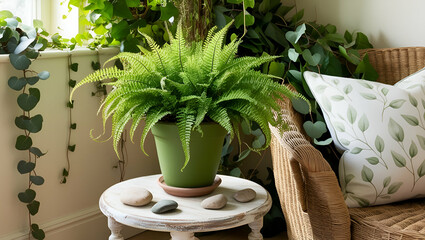 A Lush Vibrant Green Potted Fern with Delicate Fronds

