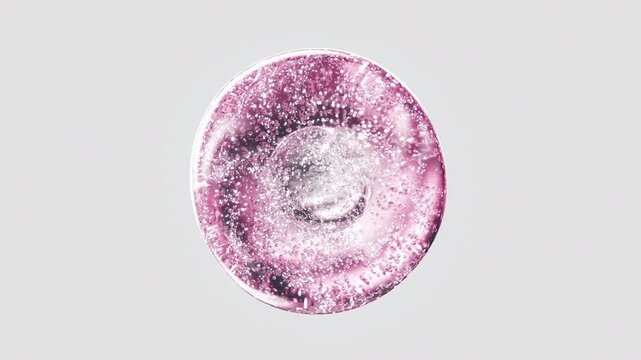 Pink serum with liquid bubbles in a 3D abstract background. Hydrating essence gel with collagen molecules. Moisturizing cream or oil for skincare and beauty.