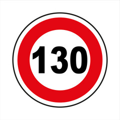 Maximum speed limit 130 km/h road sign indicating speed restriction
