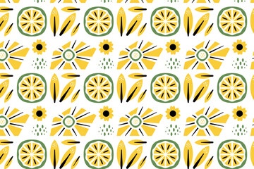 Yellow Lemon slice and leaves pattern design