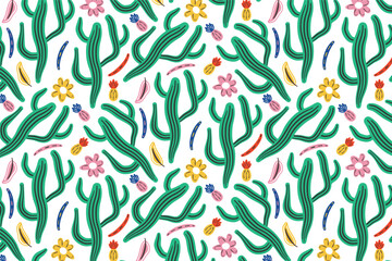 Cactus and flowers pattern design