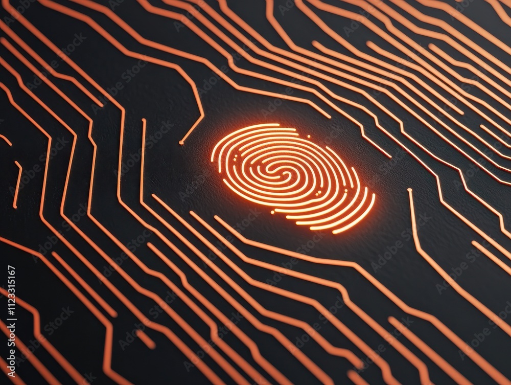 Aufkleber a vibrant design featuring a glowing fingerprint against a circuit board background, symbolizing tec