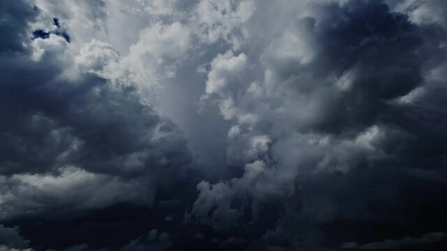 Lot of lightning during a thunderstorm. Storm clouds are moving fast on the viewer, timelapse 4k