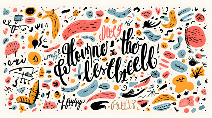 Joyful illustration featuring hand-drawn doodles and the phrase "Happiness is the best!" in a whimsical font.  A vibrant and colorful design.
