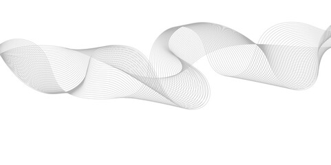 Abstract modern white and grey smooth light wave element stream white transparent background. Use for banner, template, wallpaper, frequency sound wave curve lines blend effect. 