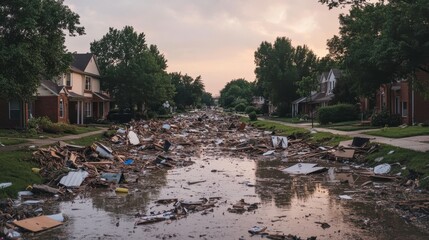 Devastating Flood Damage in Residential Area