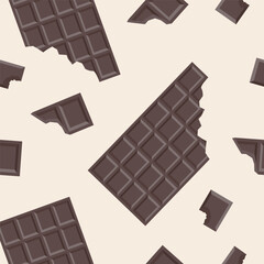 Seamless pattern with milk chocolate bars and bitten pieces.