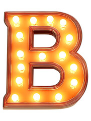 Ai Generated Art 3d Lighted Vintage Capital Marquee B Letter Made of Orange Lights on a Transparent Background