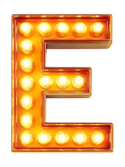 Ai Generated Art 3d Lighted Vintage Capital Marquee E Letter Made of Orange Lights on a Transparent Background