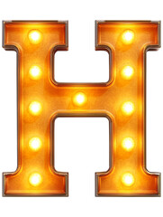 Ai Generated Art 3d Lighted Vintage Capital Marquee H Letter Made of Orange Lights on a Transparent Background