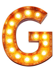 Ai Generated Art 3d Lighted Vintage Capital Marquee G Letter Made of Orange Lights on a Transparent Background