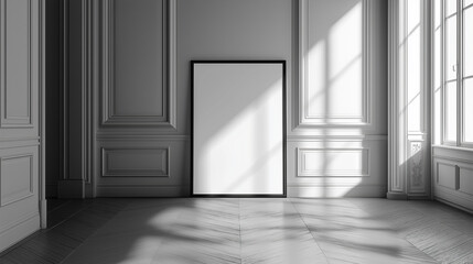 Fototapeta premium 50x70cm Picture Frame Mockup in Minimalist Designer Apartment with Parquet Flooring and Parisian Wall