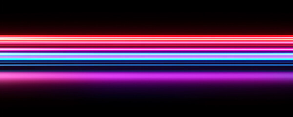 Horizontal streak of neon light showcasing vibrant pink, blue, and purple colors on a black backdrop. The glowing lines and motion blur create a captivating and modern composition, suitable for digi