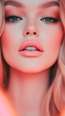 Fototapeta premium A woman with long blonde hair and a pinkish skin tone