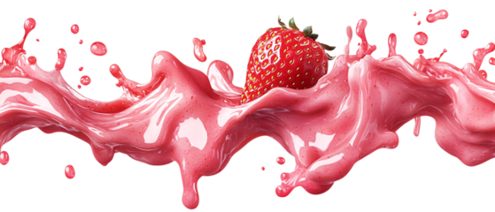vibrant depiction of fresh strawberry smoothie with splashes of pink