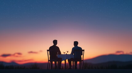 Obraz premium Two men sitting at a table with wine glasses