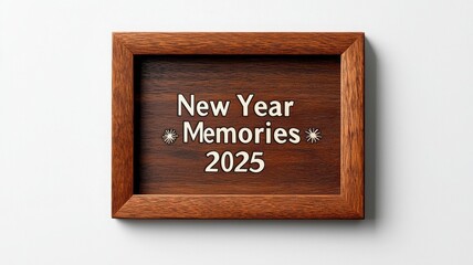 New Year Memories 2025 framed photo, white isolate background.