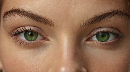 Naklejka premium A close-up image showcasing the beautiful green eyes of a woman with natural makeup. Ideal for beauty, skincare, or eye care concepts, this high-quality photo emphasizes elegance and allure.