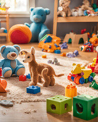 Obraz premium colorful playroom, playroom with toys, educational materials in playroom, kids playroom design, vibrant playroom interior, children's playroom with toys, educational toys in playroom, bright playroom 