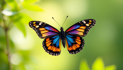 Obraz premium beautiful butterfly Beautiful blue butterfly in full body close-up portrait, flying with grace isolated on white and green background,