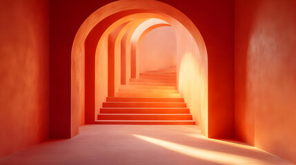Fototapeta premium Abstract Orange Archway Staircase Illustration