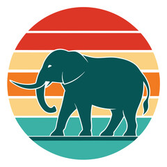 elephant silhouette in desert on retro vintage background vector art illustration t-shirt design art