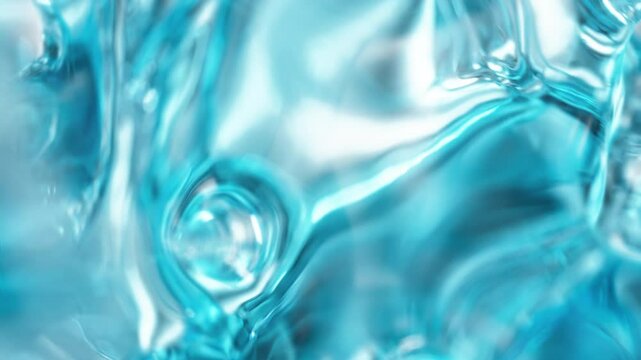 Blue cosmetic serum with liquid bubbles in a 3D abstract background. Hydrating essence gel enriched with collagen molecules. Moisturizing cream or oil for advanced skincare, beauty, and skin health.