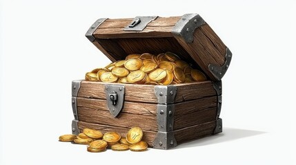 Treasure Chest Overflowing with Gold Coins on a Light Background for Rich Themes