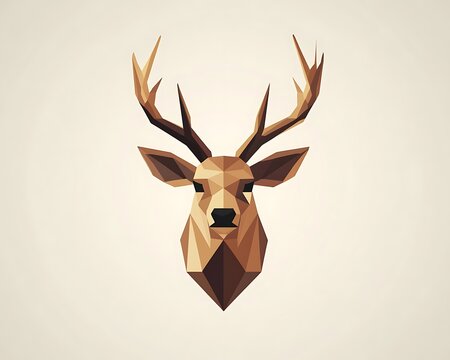 recommend clip art: Brown geometric deer head logo on light backdrop. Modern vector style with sharp edges, clean lines, and minimalist aesthetics.
