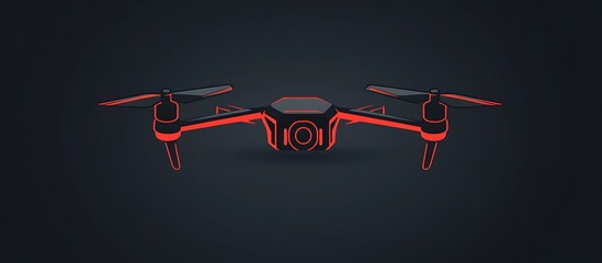 Clean and modern black and red drone logo in flat vector style, high-contrast line art on a dark backdrop. No shadows, ultra HD clarity.