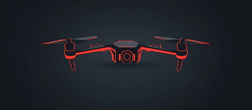Clean and modern black and red drone logo in flat vector style, high-contrast line art on a dark backdrop. No shadows, ultra HD clarity.