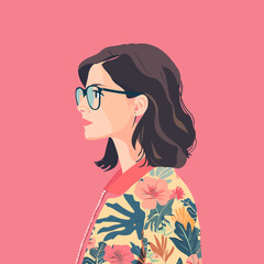 Profile of a Woman with Short Hair Wearing a Floral Jacket