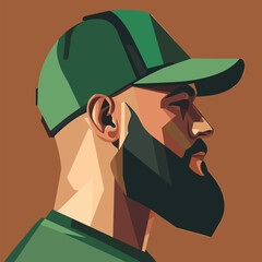 Profile Portrait of a Bearded Man Wearing a Green Cap © Mulyadi Lim
