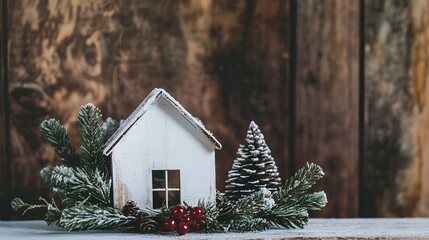 Cozy Christmas decoration scene featuring natural forest objects like pinecones and spruce needles neatly arranged, creating a warm and atmospheric holiday display filled with rustic seasonal charm