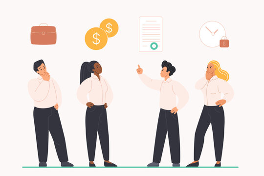 Employee benefits, job motivation, bonuses and compensation for company staff. Tiny people and package of advantages, salary and perks, insurance policy, flexible schedule cartoon vector illustration