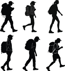 Hill Climber Tourist Vector silhouette set